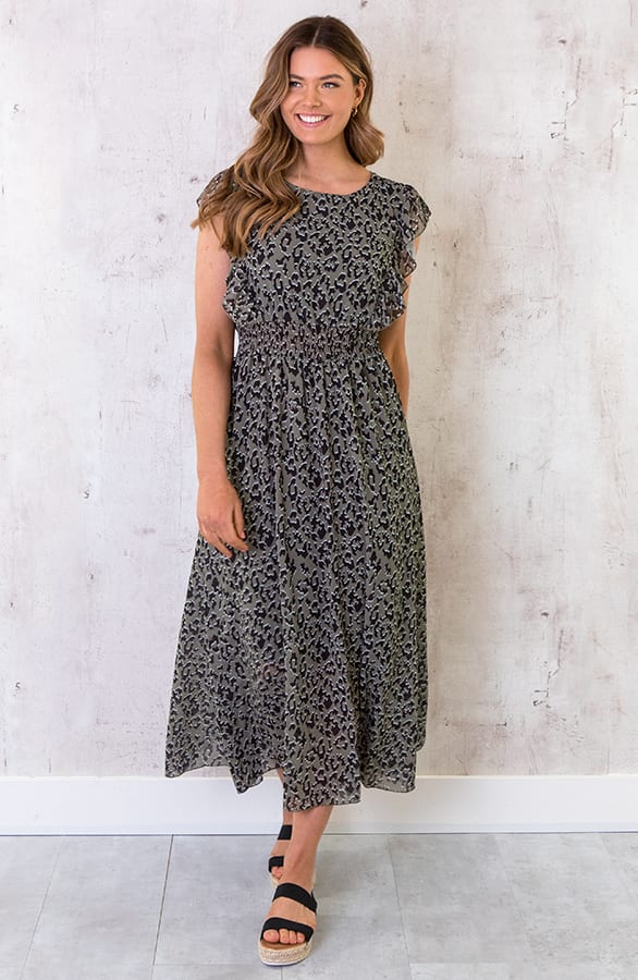 Maxi Panterprint Jurk Legergroen – shoparchief, foto 1