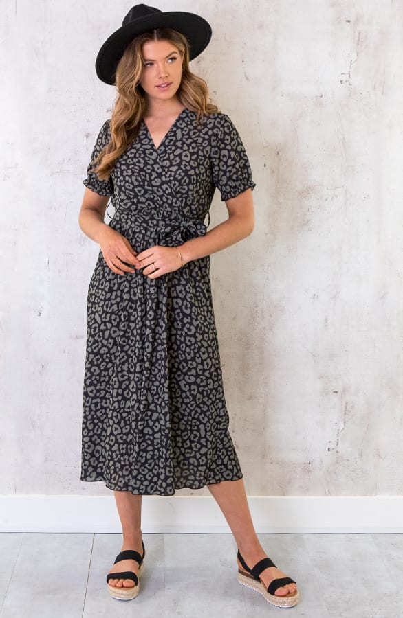 Midi Panterprint Jurk Zwart Army – shoparchief, foto 4