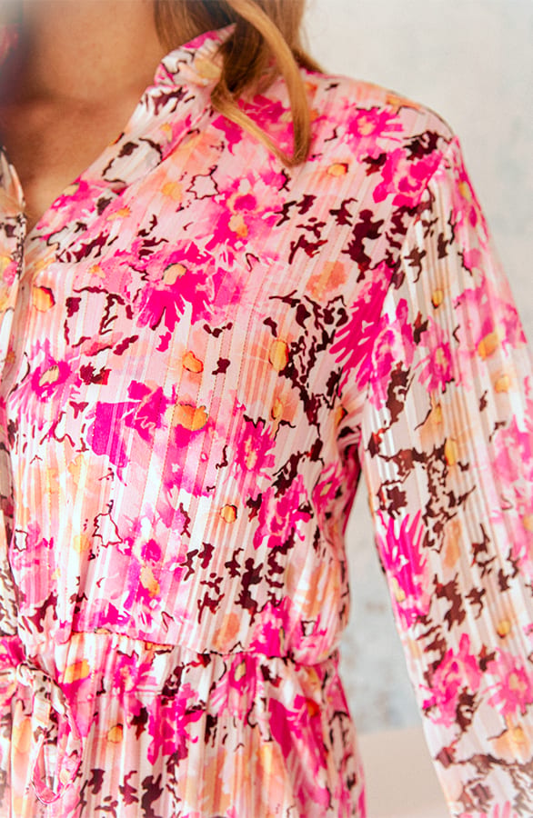 Midi Plisse Jurk Floral Fuchsia – shoparchief, foto 4