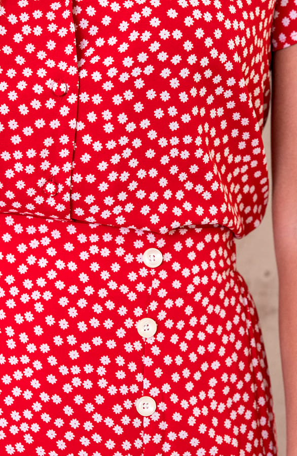 Crop Blouse Met Bloemen Rood – shoparchief, foto 3