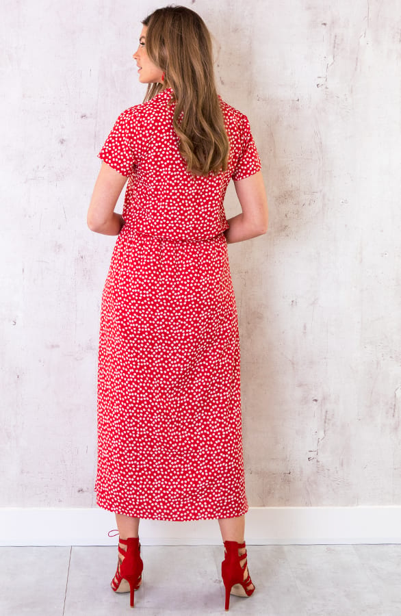Crop Blouse Met Bloemen Rood – shoparchief, foto 2