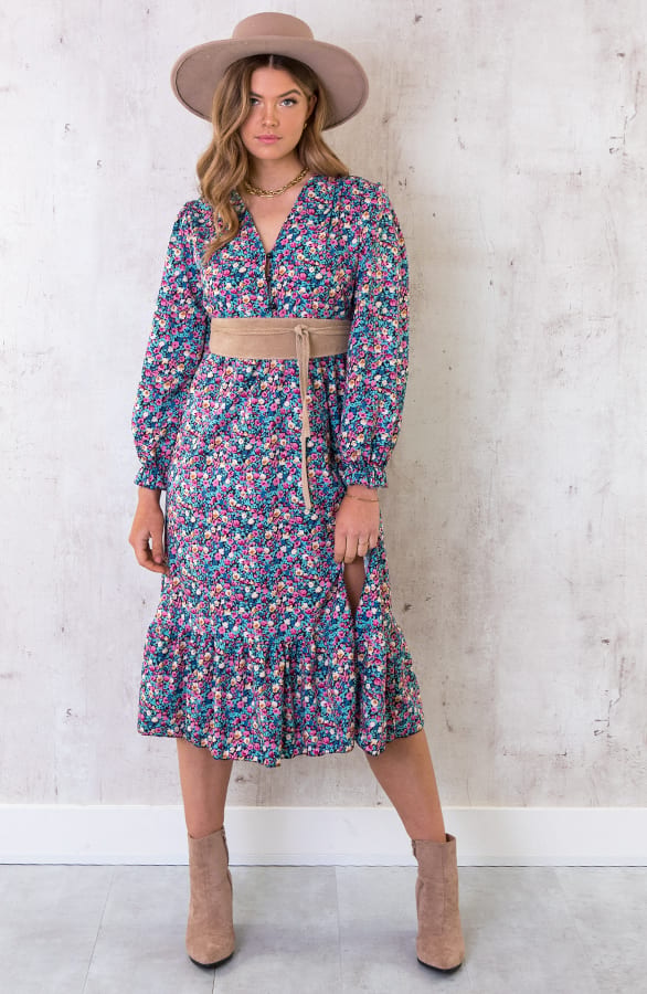 Midi Split Jurk Floral Blauw – shoparchief, foto 2