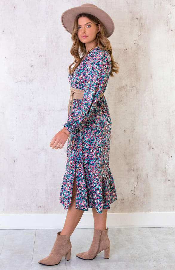 Midi Split Jurk Floral Blauw – shoparchief, foto 4