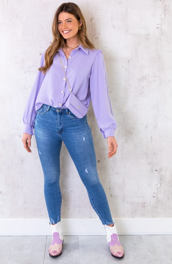 Blouse Met Gouden Knopen Lila – shoparchief, foto 4