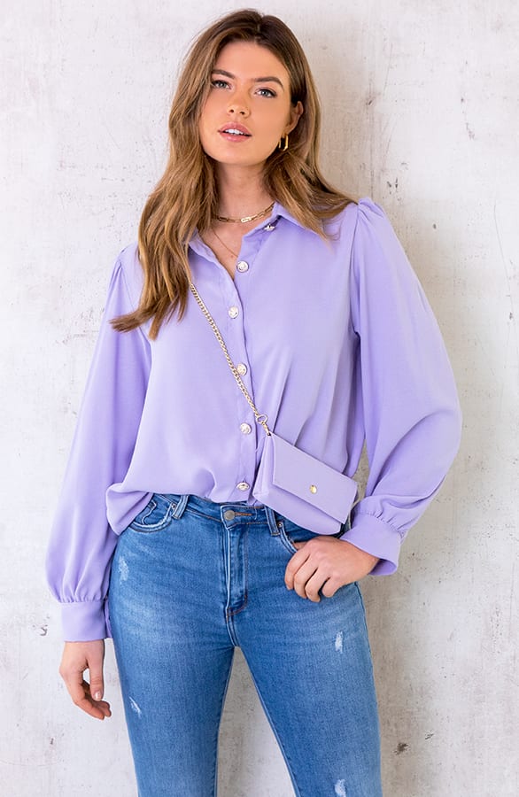 Blouse Met Gouden Knopen Lila – shoparchief, foto 1