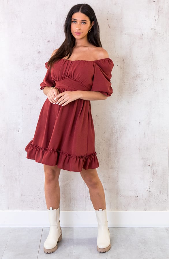 Offshoulder Strik Jurk Terracotta – shoparchief, foto 2