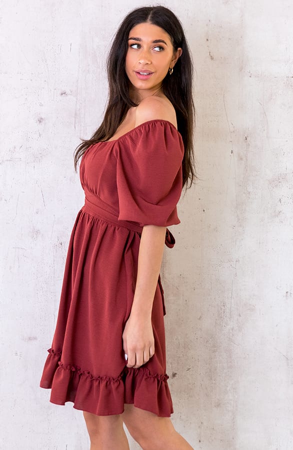 Offshoulder Strik Jurk Terracotta – shoparchief, foto 3