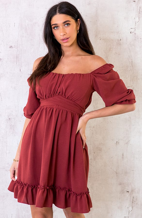 Offshoulder Strik Jurk Terracotta – shoparchief, foto 1