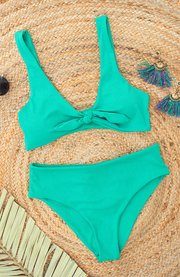Ribstof Strik Bikini Set Turquoise – shoparchief, foto 1