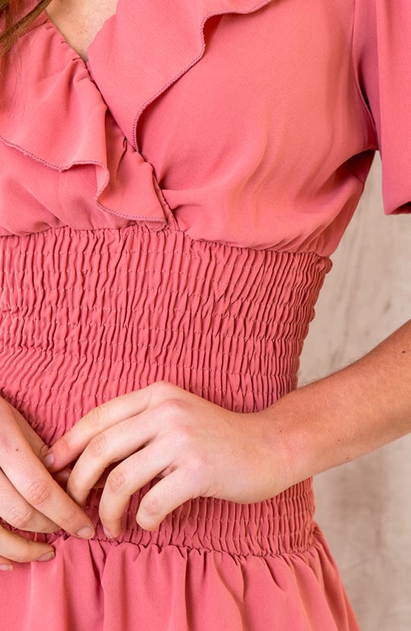 Smocked Waist Lagen Jurk Koraal – shoparchief, foto 5