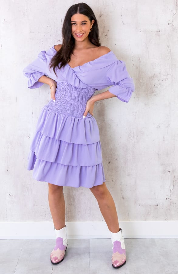 Smocked Waist Lagen Jurk Lila – shoparchief, foto 1