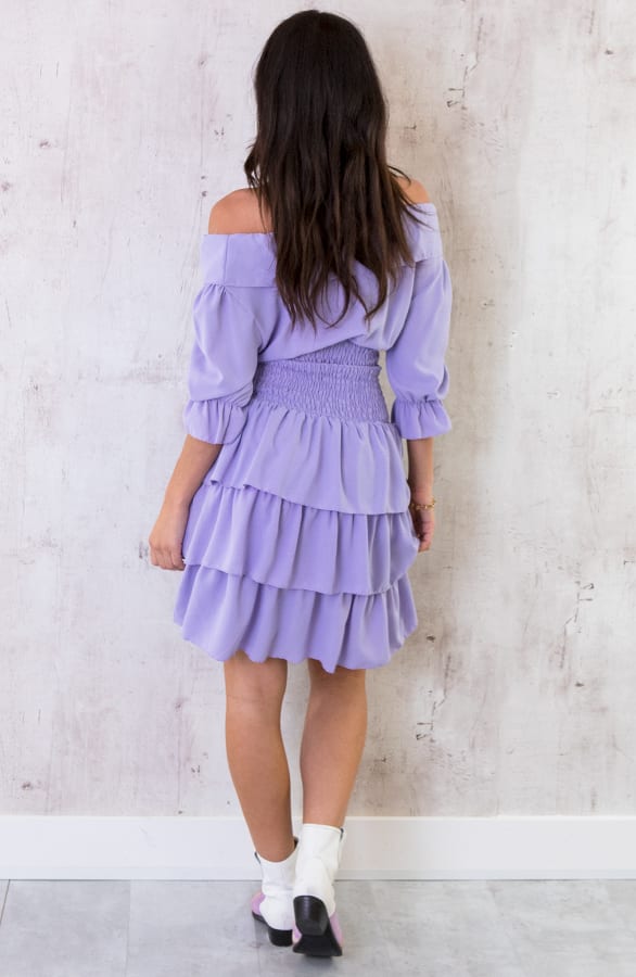 Smocked Waist Lagen Jurk Lila – shoparchief, foto 4
