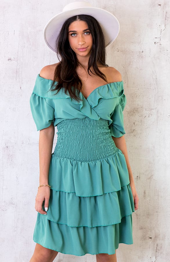 Smocked Waist Lagen Jurk Mint – shoparchief, foto 1