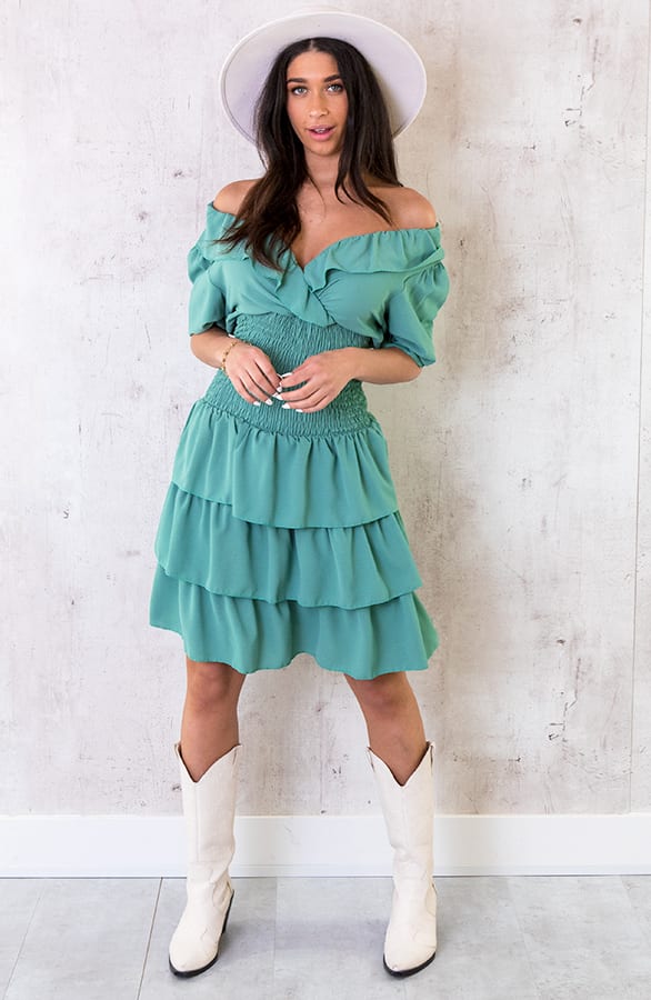 Smocked Waist Lagen Jurk Mint – shoparchief, foto 2