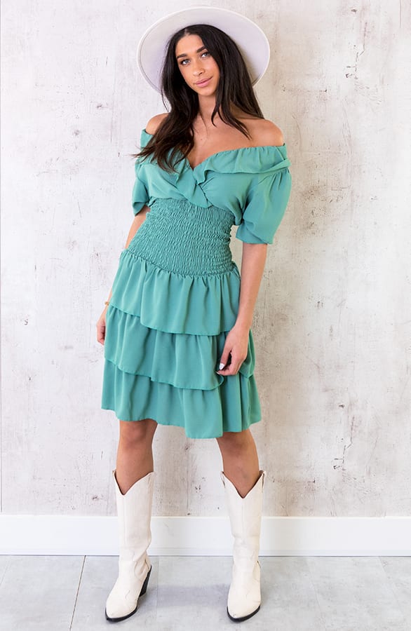 Smocked Waist Lagen Jurk Mint – shoparchief, foto 3