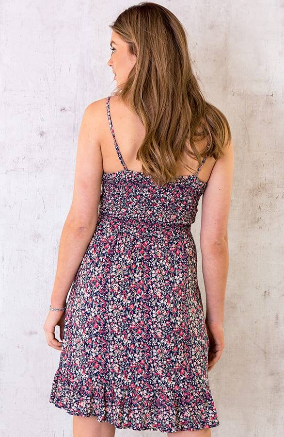 Spaghetti Jurk Bloemen Fuchsia – shoparchief, foto 4
