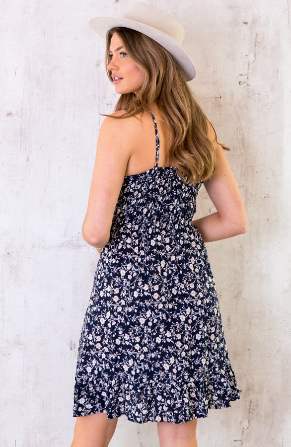 Spaghetti Jurk Bloemen Marine – shoparchief, foto 4