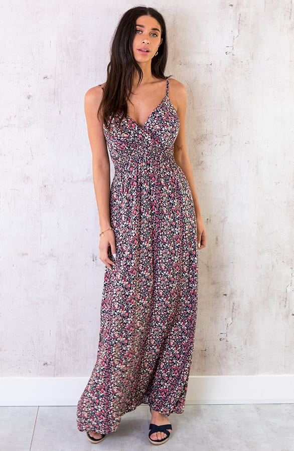 Spaghetti Maxi Jurk Bloemen Fuchsia – shoparchief, foto 2