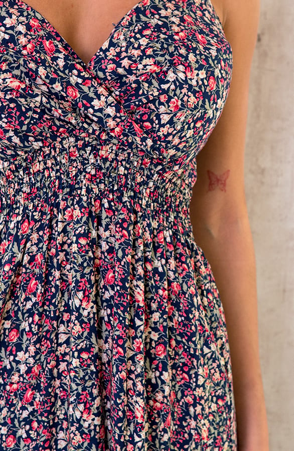 Spaghetti Maxi Jurk Bloemen Fuchsia – shoparchief, foto 4