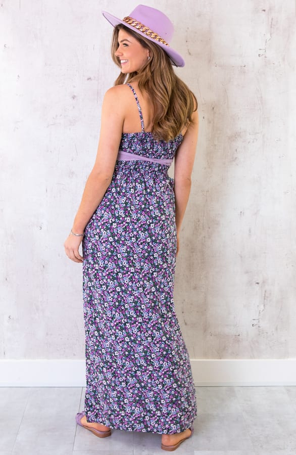 Spaghetti Maxi Jurk Bloemen Lila – shoparchief, foto 4