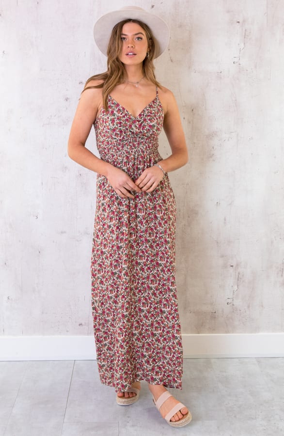 Spaghetti Maxi Jurk Bloemen Rood – shoparchief, foto 2