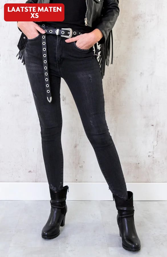 Skinny High Waisted Jeans Donkergrijs – shoparchief, foto 1