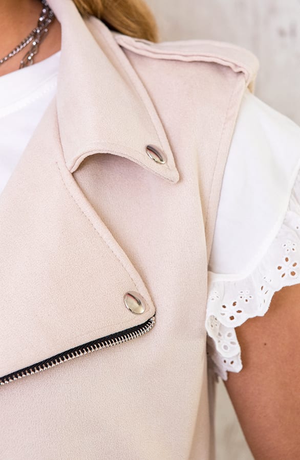 Biker Gilet Suedine Beige – shoparchief, foto 5