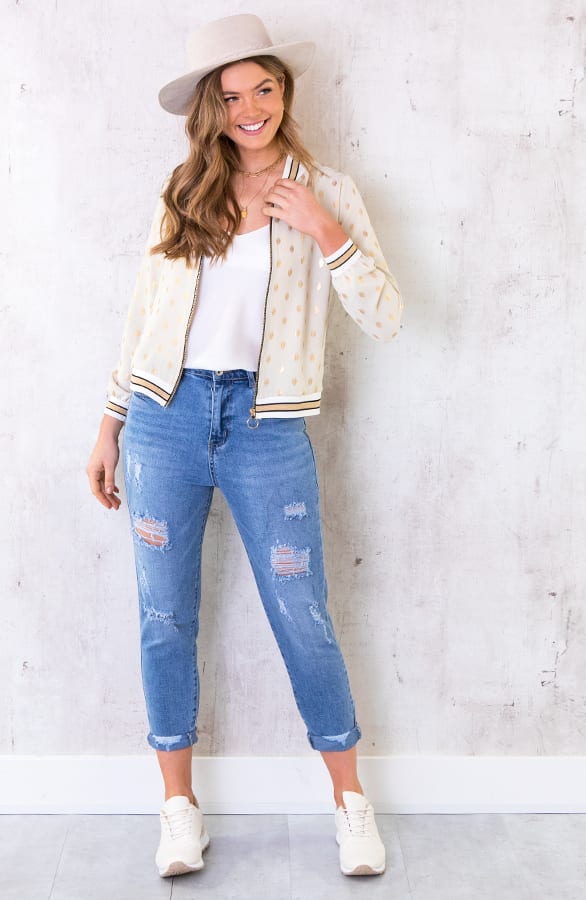 Bomber Jasje Metallic Feathers Beige – shoparchief, foto 5