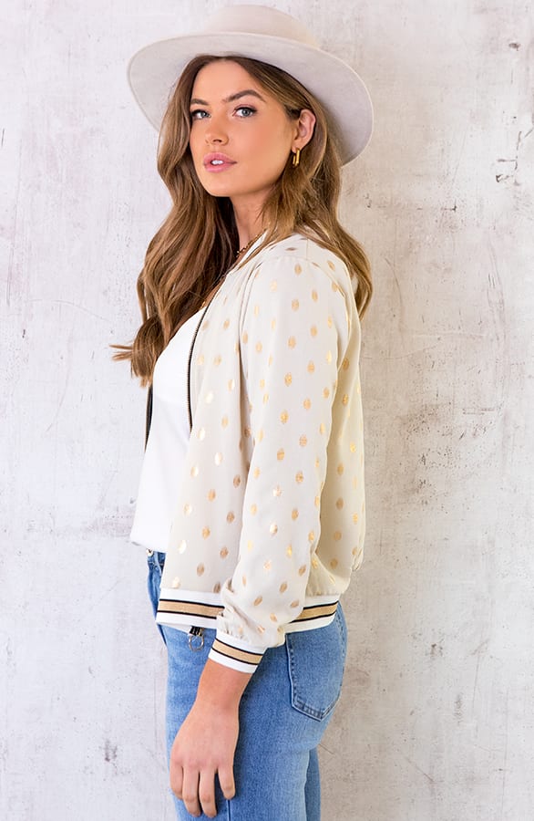 Bomber Jasje Metallic Feathers Beige – shoparchief, foto 2
