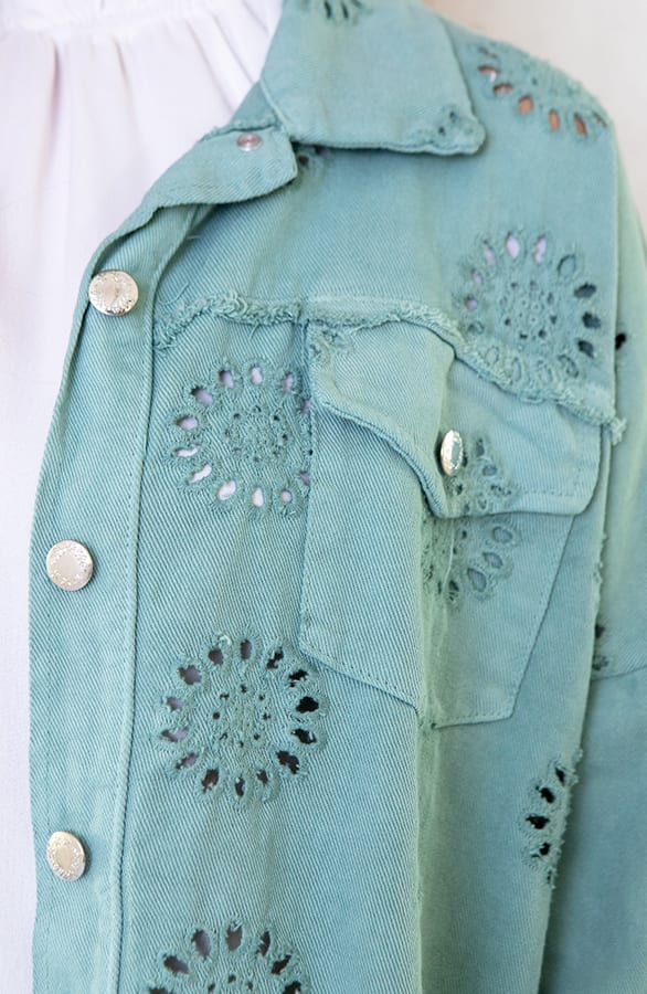 Denim Embroidery Jacket Mint – shoparchief, foto 3