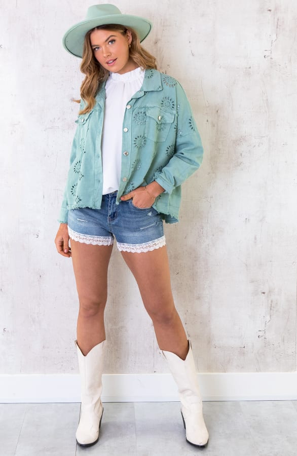 Denim Embroidery Jacket Mint – shoparchief, foto 4
