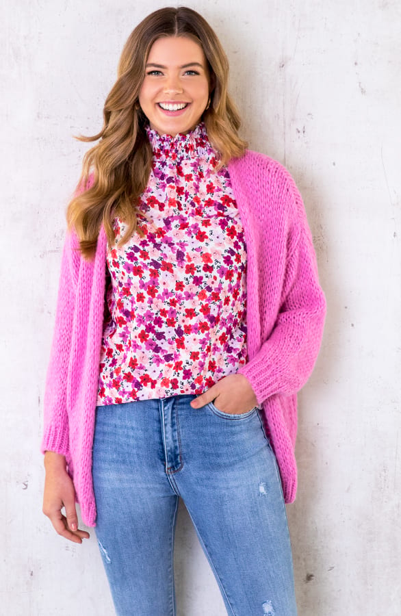 Floral Print Col Top Roze – shoparchief, foto 6