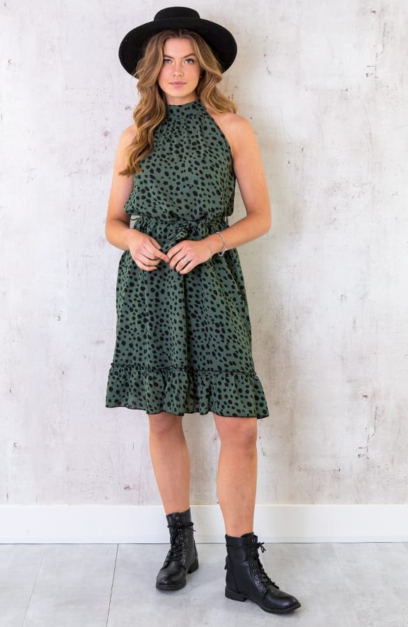 Halter Jurk Met Cheetahprint Army – shoparchief, foto 3