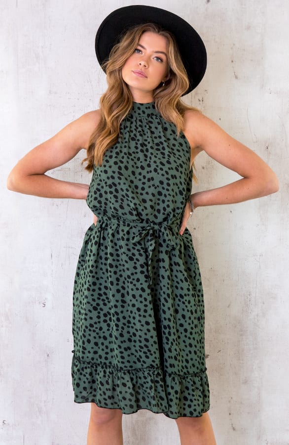 Halter Jurk Met Cheetahprint Army – shoparchief, foto 1