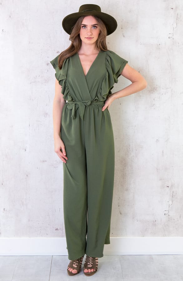 Jumpsuit Met Ruffle Mouwen Army – shoparchief, foto 2