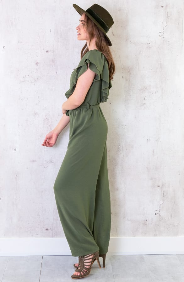 Jumpsuit Met Ruffle Mouwen Army – shoparchief, foto 4