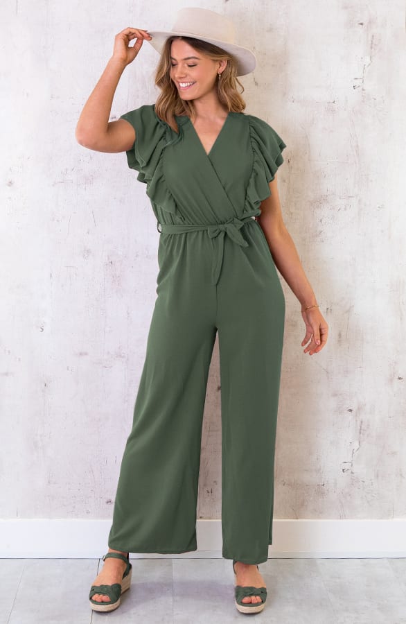 Jumpsuit Met Ruffle Mouwen Army – shoparchief, foto 1