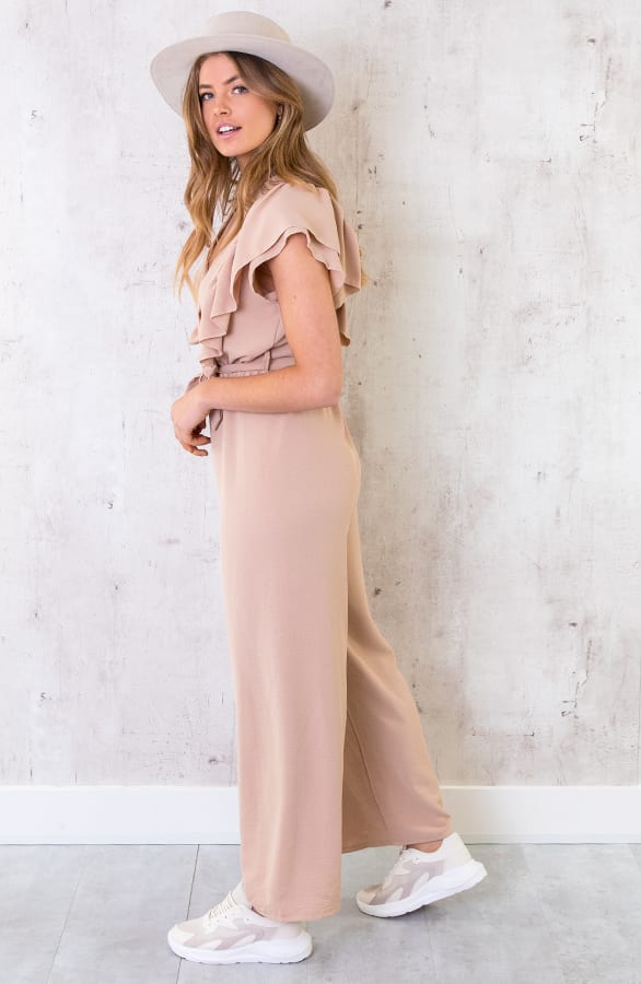 Jumpsuit Met Ruffle Mouwen Beige – shoparchief, foto 4