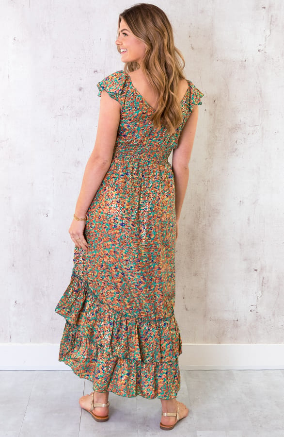 Maxi Print Jurk Ruches Multicolor – shoparchief, foto 4