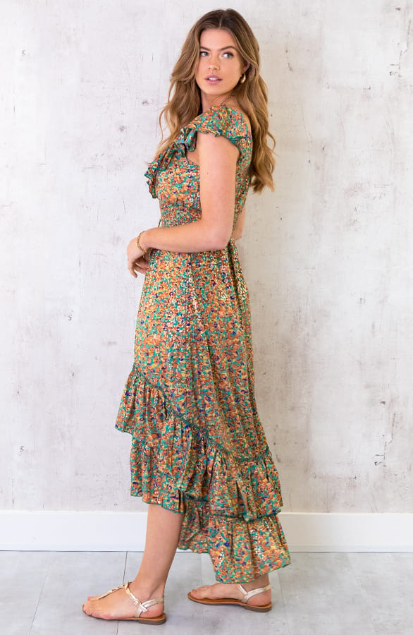 Maxi Print Jurk Ruches Multicolor – shoparchief, foto 3