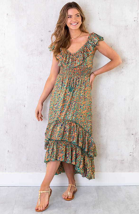 Maxi Print Jurk Ruches Multicolor – shoparchief, foto 2