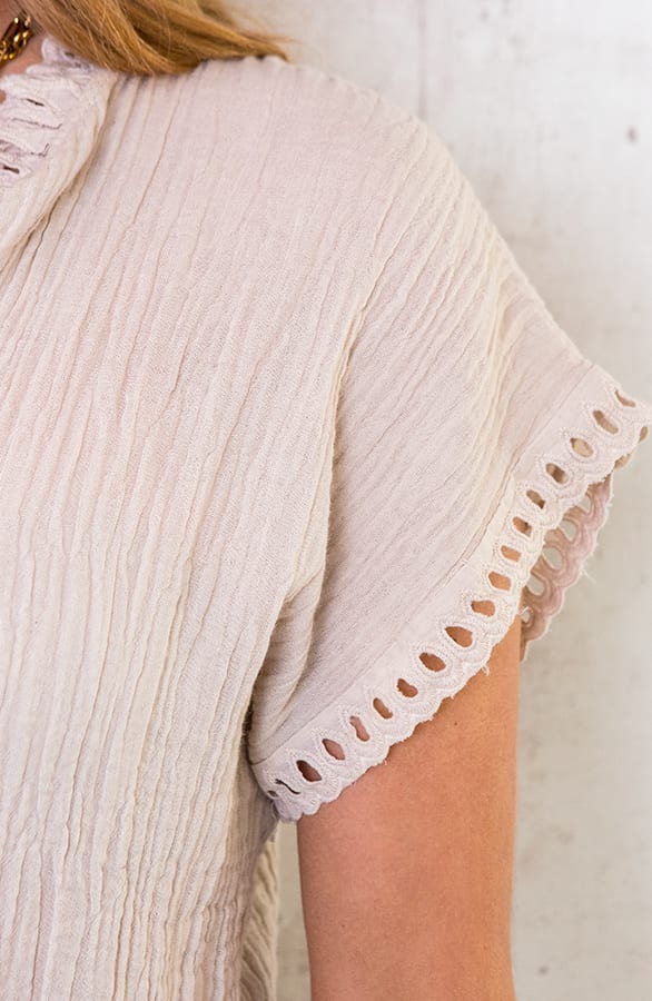 Katoenen Embroidery Playsuit Beige – shoparchief, foto 5