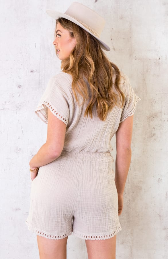 Katoenen Embroidery Playsuit Beige – shoparchief, foto 4