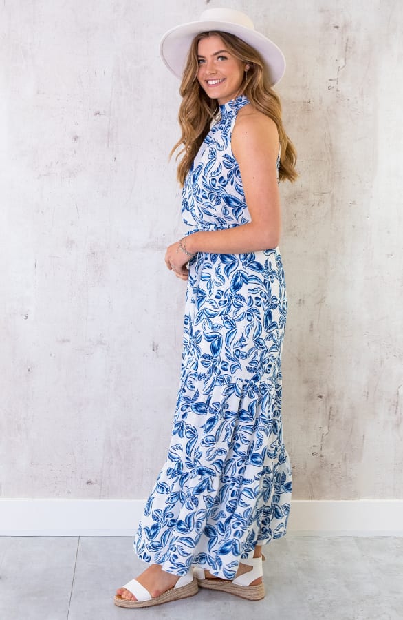Maxi Halter Jurk Leaves Blauw – shoparchief, foto 2