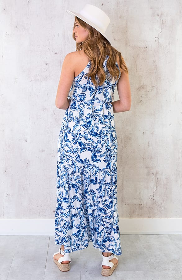 Maxi Halter Jurk Leaves Blauw – shoparchief, foto 3