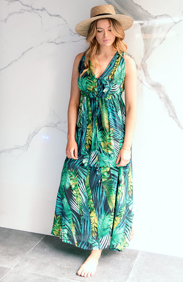Maxi Jurk Palm Leaves Groen – shoparchief, foto 2