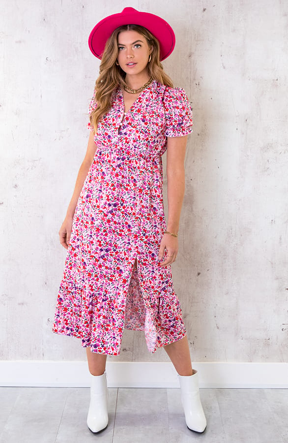 Midi Floral Jurk Roze – shoparchief, foto 1