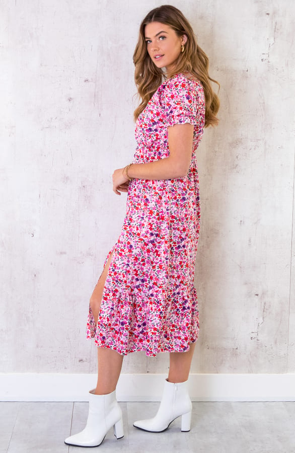 Midi Floral Jurk Roze – shoparchief, foto 4