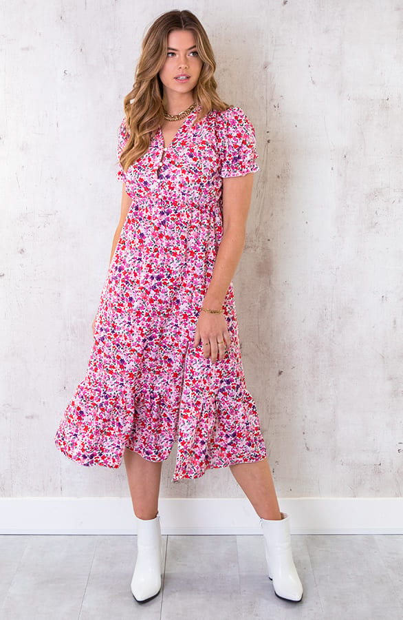 Midi Floral Jurk Roze – shoparchief, foto 3