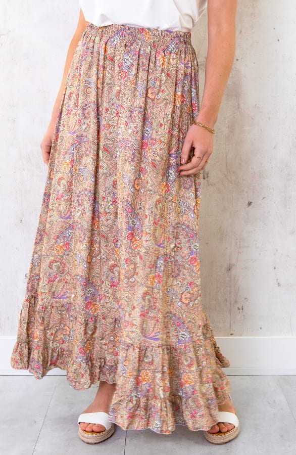 Paisley Maxi Rok Camel – shoparchief, foto 1